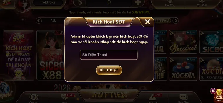 Kích hoạt tài khoản - bảo mật đa tầng đa kênh - an toàn tuyệt đối cho người chơi.